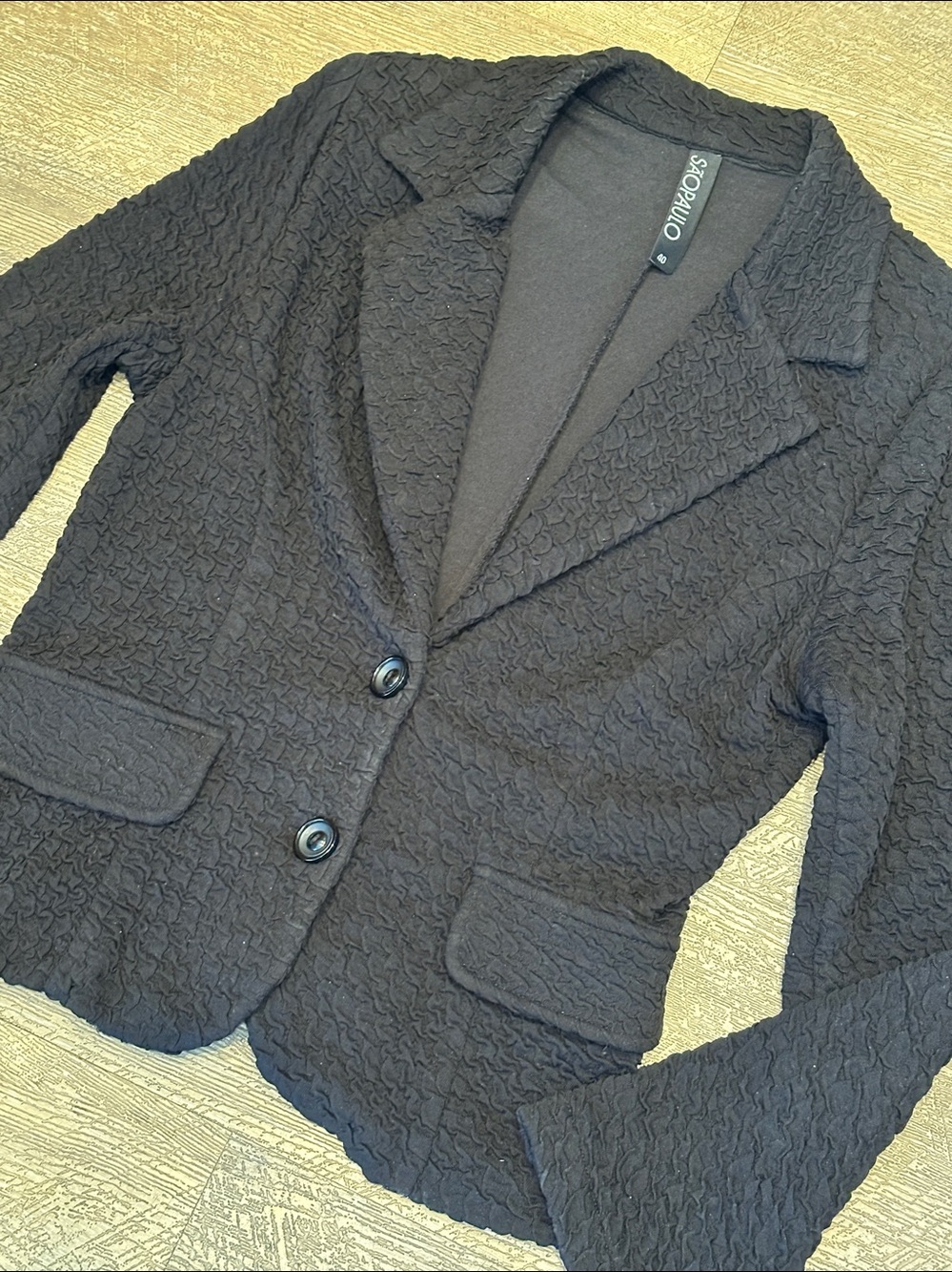 São Paulo Black Textured Soft & Stretch Two-Button Blazer Size 40 US 8/M